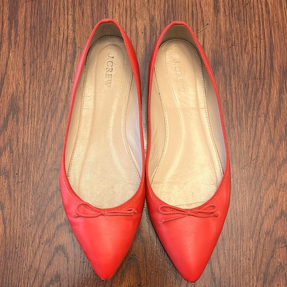 J. Crew Shoes - J. Crew classic Gemma chili pepper red leather pointed toe bow ballet flats 9.5